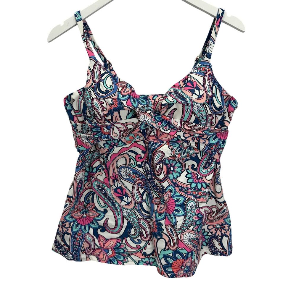 Raisins Curve Aries Swim Top Underwire Size 16W White Blue Paisley New